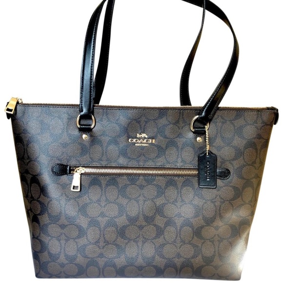 Coach Gallery Black Brown Coated Canvas Tote - Picture 1 of 9